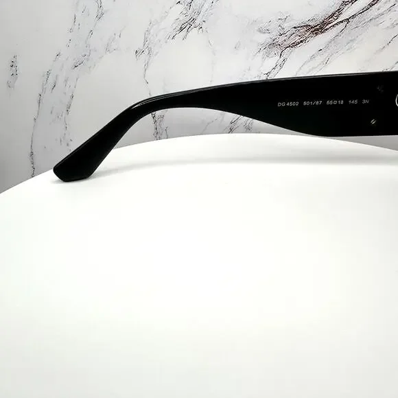 New Dolce & Gabbana Sunglasses Black Oval Acetate Gold Metal DG Gray Lens - Picture 9 of 16